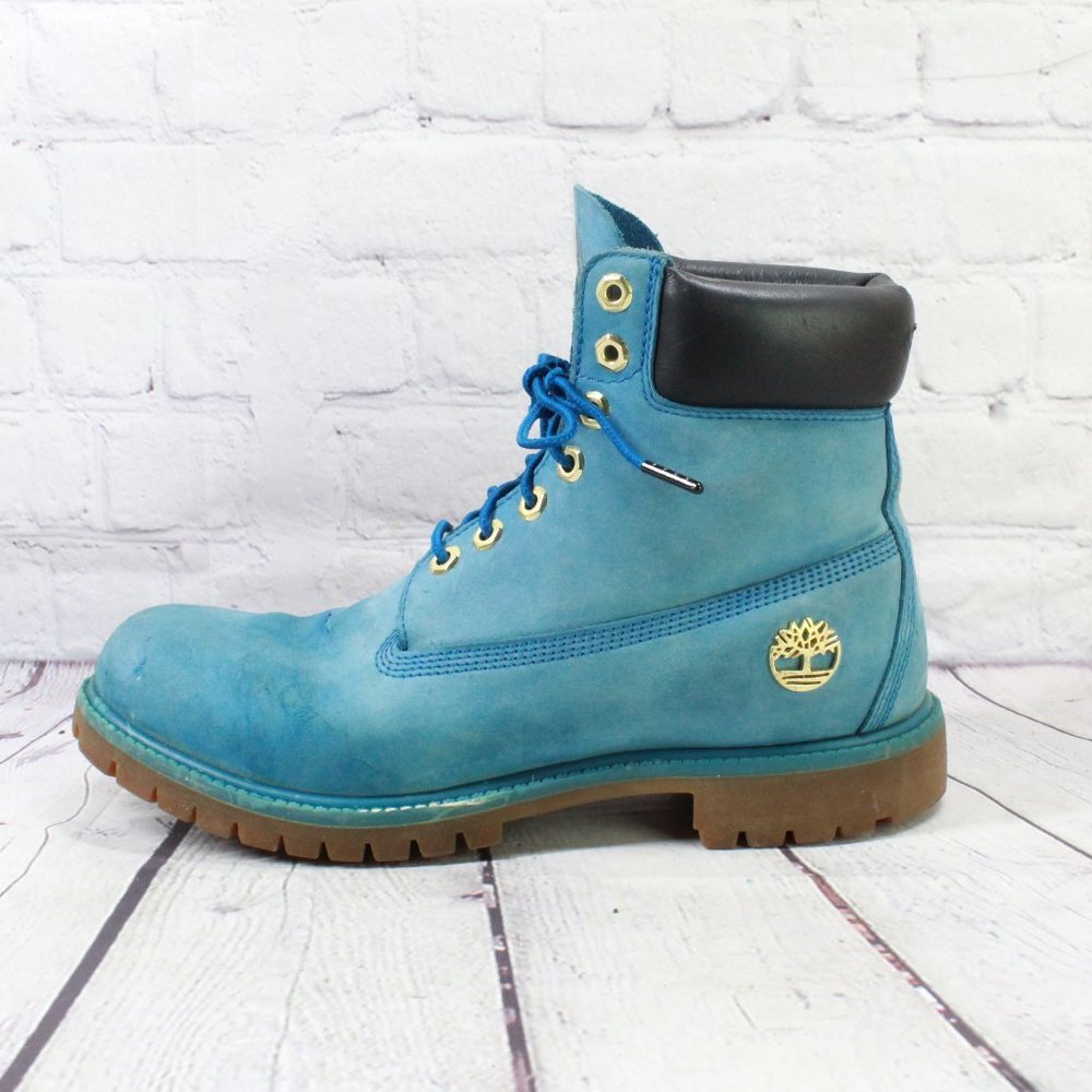 TIMBERLAND 7 Inch Premium Waterproof Blue Leather Lace-up Boots Size 9.5 M - Picture 2 of 10